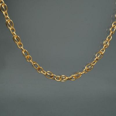 18K GOLD CHAIN | 18k yellow gold chain with alternating textured hollow links, stamped 