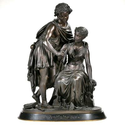 JEAN-LEON (LOUIS) GREGOIRE (FRENCH, 1840-1890) BRONZE | Flute players. Bronze. On a conforming plinth, signed L. GREGOIRE - l. 11 x w. 19...