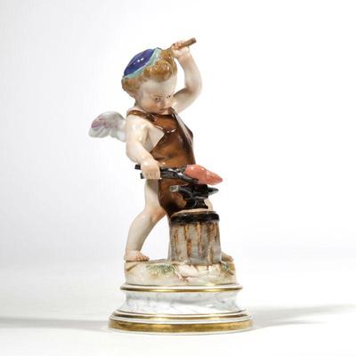 MEISSEN CUPID WITH ANVIL | Porcelain figure of Cupid 