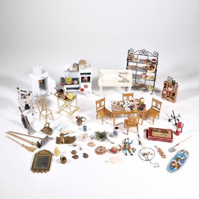 DOLLHOUSE KITCHEN COLLECTION | An extensive collection of miniature dollhouse kitchen fixtures, furniture, and accessories, including...