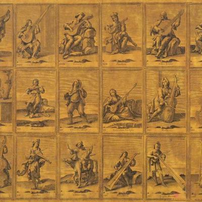 PRINT OF ITALIAN STRING INSTRUMENTS | William Edward Carmichael, with Gallery of Graphic Arts label on verso; sight and 18.5 x 24.5 in. -...