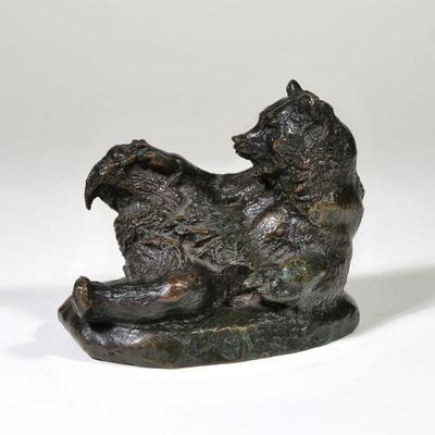(AFTER) ANTOINE-LOUIS BARYE (FRENCH, 1796-1875) | Reclining bear. Bronze. Signed "BARYE" Unmounted - l. 5 x w. 3.25 x h. 4 in.

