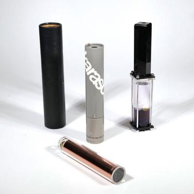 (4pc) CONTEMPORARY KALEIDOSCOPES | Including a 1985 Chromascope signed "D. Kalish", a black leather-wrapped cylindrical...