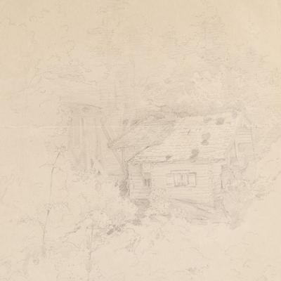 CARL SPITZWEG (GERMAN, 1808-1885) | House in landscape. Pencil drawing. 11.5 x 10.15 in. (sight) Signed lower right. Framed with old...