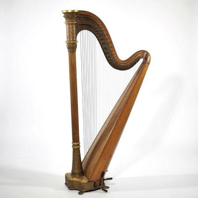 LYON & HEALY MODEL 413 HARP | Antique American harp with decorative column having carved gilt terminals - l. 36 x w. 18 x h. 65 in.

