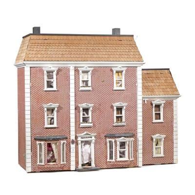 FRENCH CHATEAU ELECTRIFIED DOLLHOUSE | Four stories with four openings, having a total of 13 rooms, outer "brick" fa?ade with...