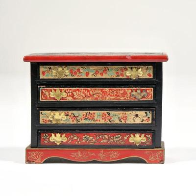 NATASHA MINIATURE CHEST OF DRAWERS | Dollhouse miniature Chinoiserie style chest of drawers, signed and dated 1980 on verso - l. 3.75 x...