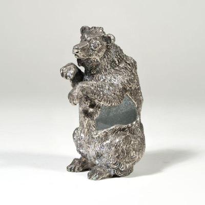 GABRIELLA CRESPI (ITALIAN, 1922-2017) | Orso [bear]. Silvered bronze and glass. Signed on the bottom - l. 4.5 x w. 3 x h. 5.5 in.

