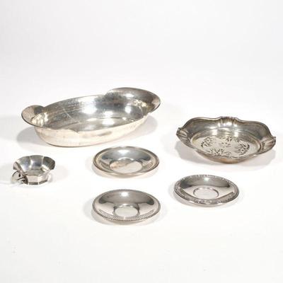 (7pc) MISC. STERLING & OTHER SILVER | 800 and sterling silver, including an 835 hammered oval dish (6.89 ozt), a sterling openwork...