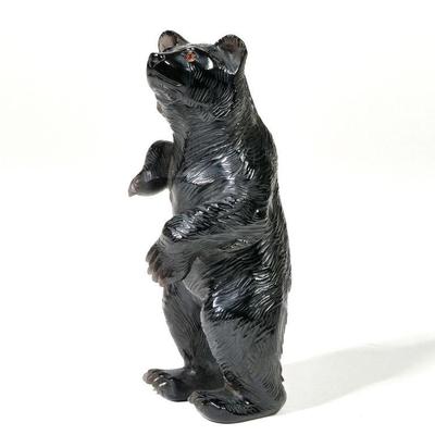 WEDDERIEN CARVED OBSIDIAN BEAR | Wedderien Inc., New York, finely carved obsidian bear in standing position, with Wedderien label on foot...