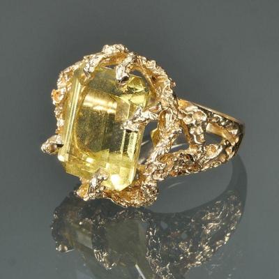 CITRINE & 14K GOLD RING | Faceted citrine set in a hammered free-form gold setting; size 6, 12.4g


