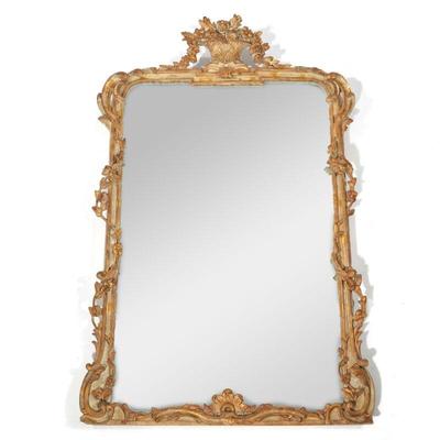 PIERRE DEUX PANIER DE FLUER MIRROR | Composition carved mirror by Pierre Deux in Panier de Fleur Versailles style - l. 54 x w. 35 in.

