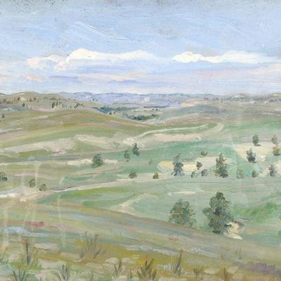 ELBRIDGE AYER BURBANK (AMERICAN, 1858-1949) | Landscape. Oil on board. 6 x 8 in. Signed lower right "E. A. Burbank", unframed

