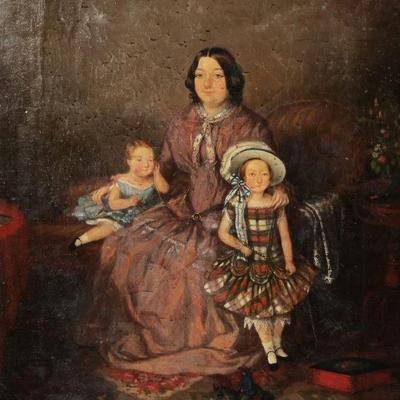 JEAN HENRY QUINTIN (AMERICAN, 19TH CENTURY) | Genre scene family portrait with toys Signed and dated 1855. Oil on canvas. 24 x 19 in....