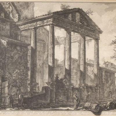 PIRANESI (GIOVANNI BATTISTA) ANTICHITA DI CORA | "Ruins of the supposed Temple of Hercules in the City of Cora". Etching Print...