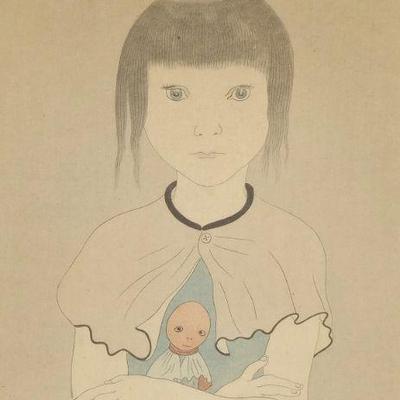 LEONARD TSUGUHARU FOUJITA (JAPANESE/FRENCH, 1886-1968) | Girl with doll Print on paper. h. 16.5 x 10 in. sight. Signed lower right - w....