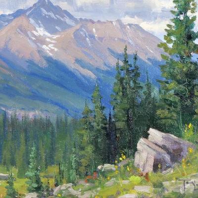 TOM LOCKHART (AMERICAN, B. 1954) | Rain Clouds Forming Over Wilson Peak. Oil on the artist's board 11 x 14 in. board. Signed lower...