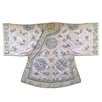 CHINESE SILK EMBROIDERED ROBE | Framed; robe approx. 41 x 60 in. - w. 68 x h. 47 in. (frame)

