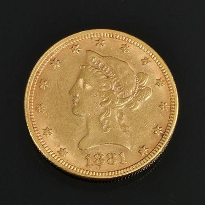 1881 LIBERTY HEAD $10 GOLD COIN | VG

