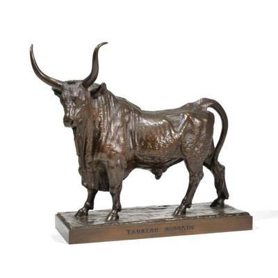 JEAN BAPTISTE CLESINGER (FRENCH, 1814-1883) BRONZE | Taureau Romain, 1857 Patinated Bronze the base inscribed "J. CLESINGER ROME...