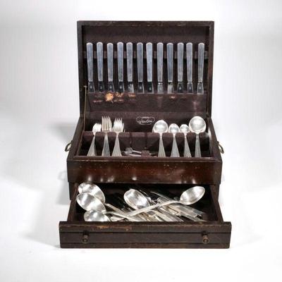 GERMAN 800 SILVER FLATWARE SERVICE | In a presentation box, comprising: 12 dinner forks, 12 lunch forks, 11 cake forks, 12 table spoons,...