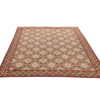 STARK FRENCH NEEDLEPOINT CARPET | Overall red and beige pattern - l. 170 x w. 135 in.

