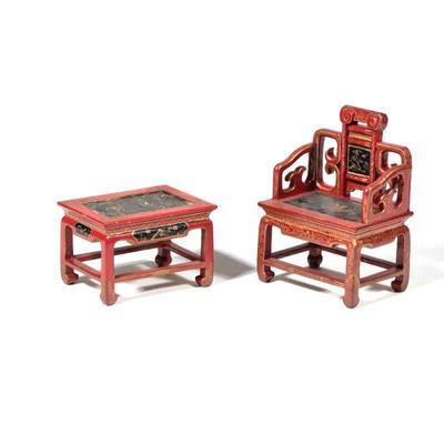 (2pc) NATASHA MINIATURE CHINOISERIE CHAIR & TABLE

