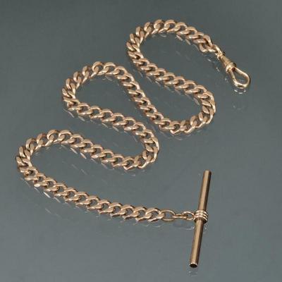 14K GOLD WATCH FOB CHAIN | 14k yellow gold chain link watch fob, marked 14k inside the clasp; 23.8g - l. 13.75 in.

