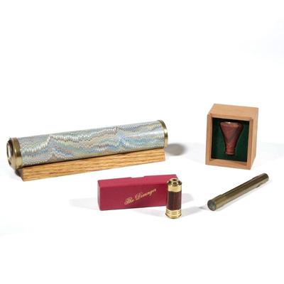 (4pc) VAN CORT KALEIDOSCOPES | Including The Derringer and The Dragonfly, each in their original box, plus a small brass pen-form...