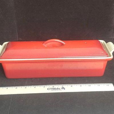 Le Creuset #32 Red Enamel Cast Iron Pate Terrine Loaf Pan Lid France