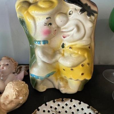 Vintage Fred and Wilma Flintstone Vase