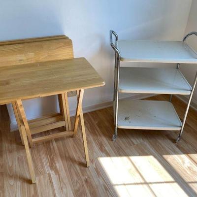 Lot 054-K: Serving It Up (Cart and Trays)

Features: 
•	4 foldable wood trays and one metal cart


Dimensions: Wood trays: 26.5”H x 22”W...