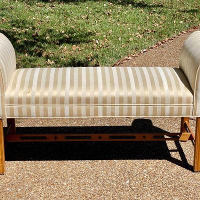 Lot 032-G: Ethan Allen Chippendale-Style Window Bench

Features: 
•	Sturdy luxe bench with cream colored “satin-y” striped upholstery...