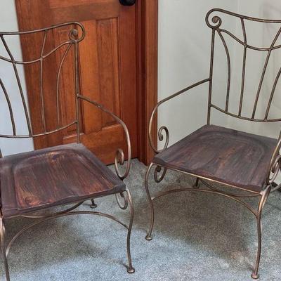 (2) Metal Chairs With Wood Seat Pad
