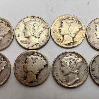 (8) Mercury Silver Dimes 1910’s-1940’s
