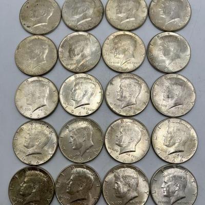 (20) 1964 Kennedy Silver Half Dollars

