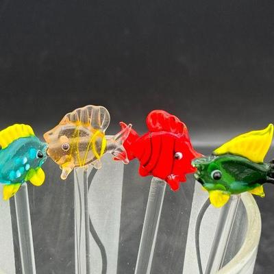 (4) Adorable Glass Fish Swizzle Sticks
