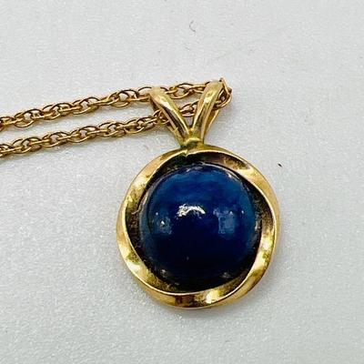 14K Gold Necklace with Gorgeous Round Blue Pendant
