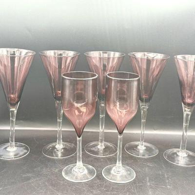 (2) Signed Amethyst Glasses & (5) Unsigned
