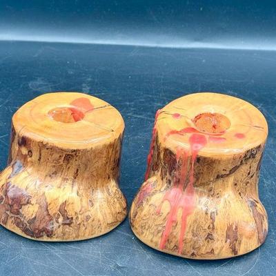 (2) Beautiful Wooden Candle Holders
