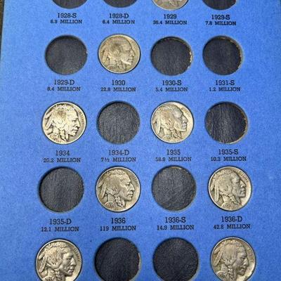 Buffalo Nickels in 1913-1938 Collection Book
