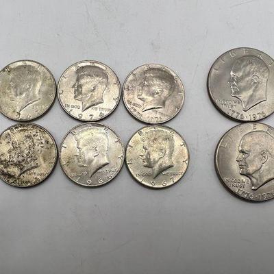 (2) Eisenhower Dollar Coins (6) Kennedy Half Dollars incl. Silver Coins
