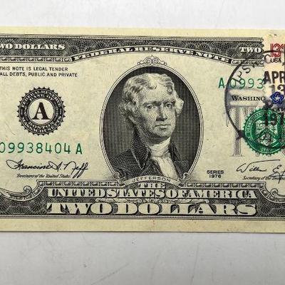 1976 Postmarked Two Dollar Bill
