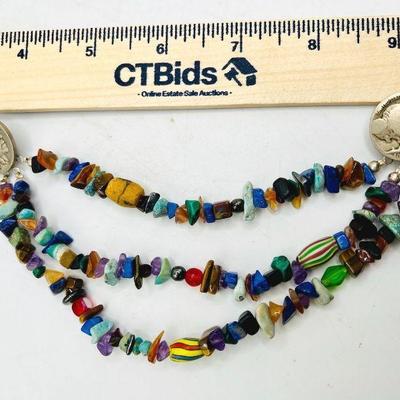 1936 Buffalo Nickel & Semi Precious Stone Collar Pin
