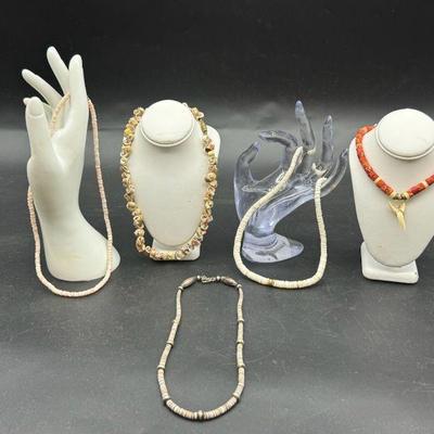 (5) Vintage Puka Shell Necklaces
