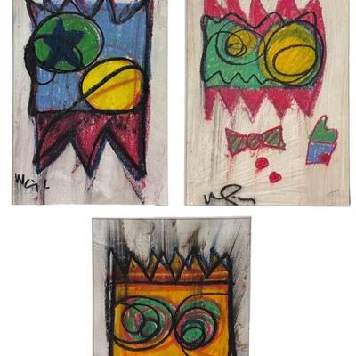 Three WAYNE CUNNINGHAM Abstract Mixed Media On Paper Works