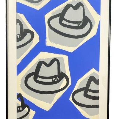 Signed TOM SLAUGHTER "Hats" Modern Art Serigraph, Gallery Collection