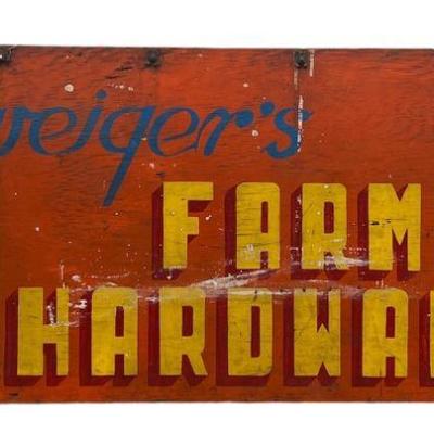 Double Sided Old Farm Hardware Sign, 1930's