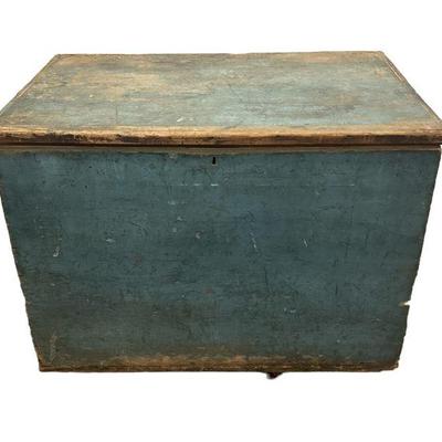 Large Primitive Painted Blue Pine Lock Box