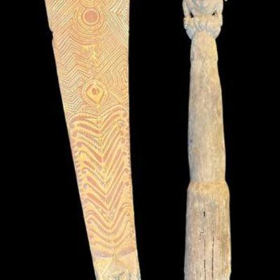 Two African Carved Wood War Clubs